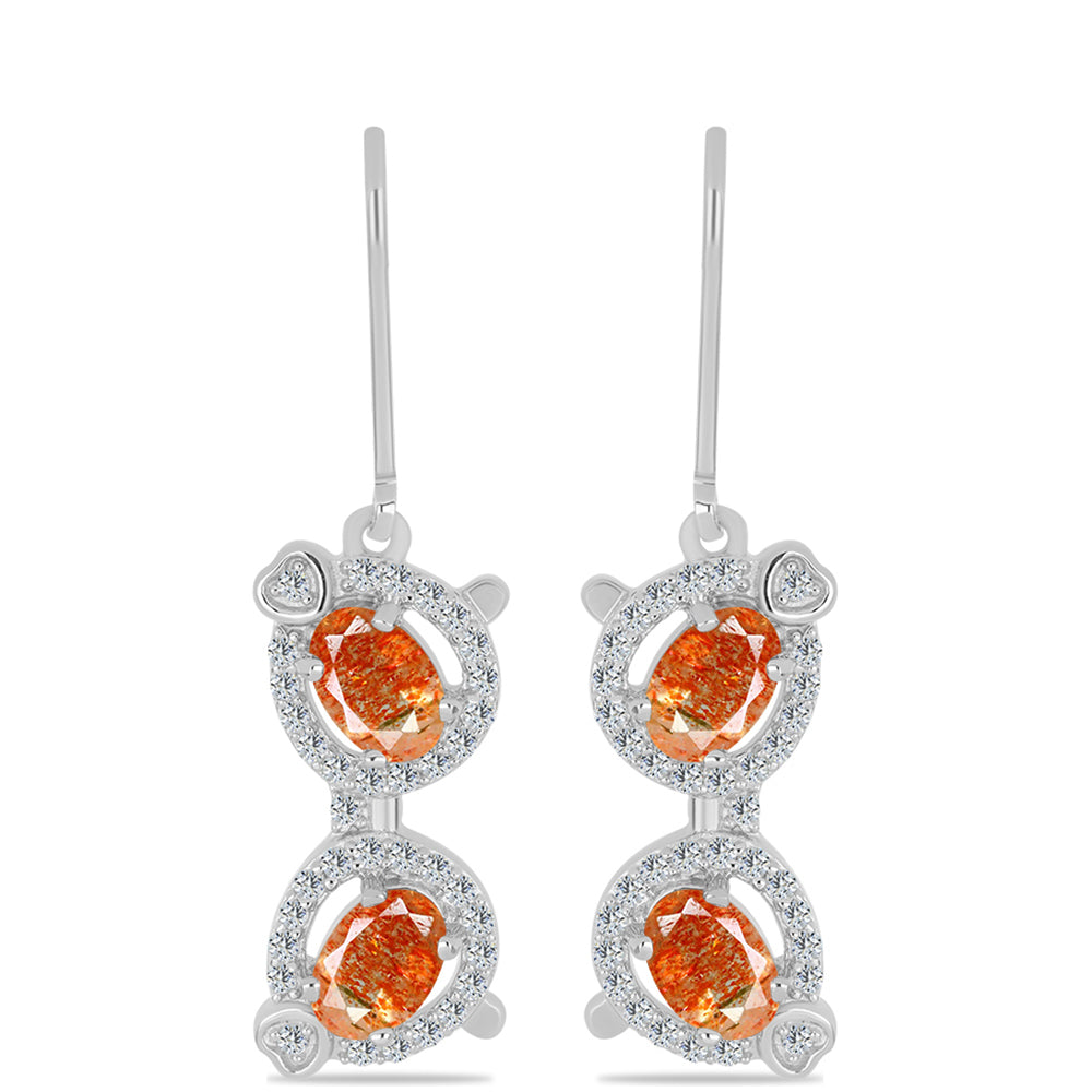 Cercei din Argint 925 ( 3.62 grame ) cu Piatra Soarelui Oregon și Topaz Alb 2.29 Carate 1 