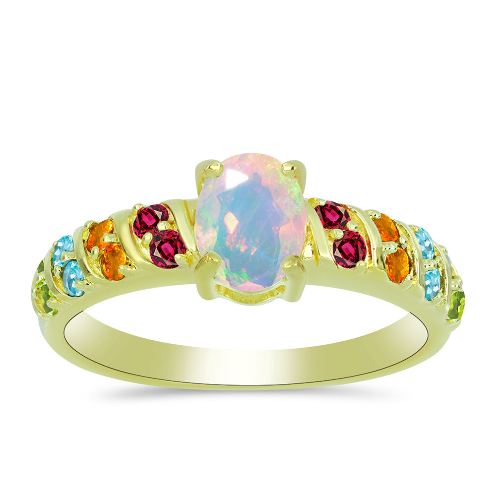 Inel din Argint 925 Placat cu Aur ( 2.83 grame ) cu Opal Welo și Turmalină Chakra 1.37 Carate 1 