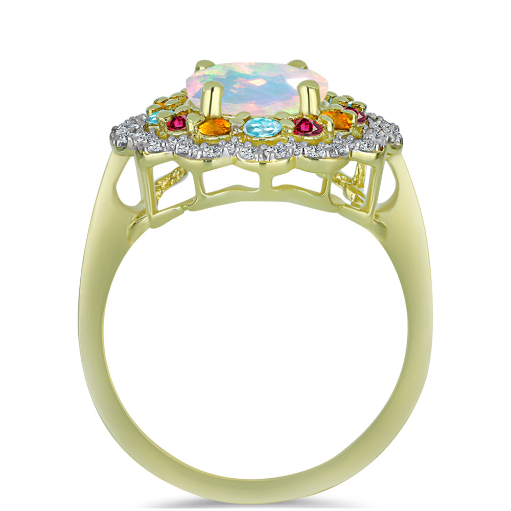 Inel din Argint 925 Placat cu Aur ( 3.63 grame ) cu Opal Welo și Turmalină Chakra 2.47 Carate 2 