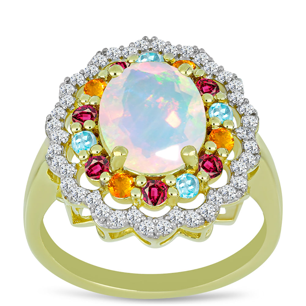 Inel din Argint 925 Placat cu Aur ( 3.63 grame ) cu Opal Welo și Turmalină Chakra 2.47 Carate 3 