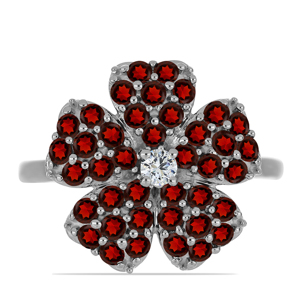 Inel din Argint 925 ( 4.02 grame ) cu Granat Barton și Topaz Alb 1.98 Carate 1 