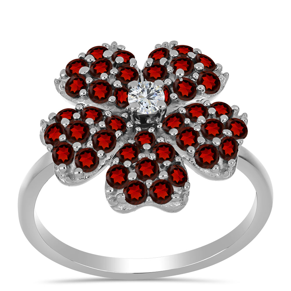 Inel din Argint 925 ( 4.02 grame ) cu Granat Barton și Topaz Alb 1.98 Carate