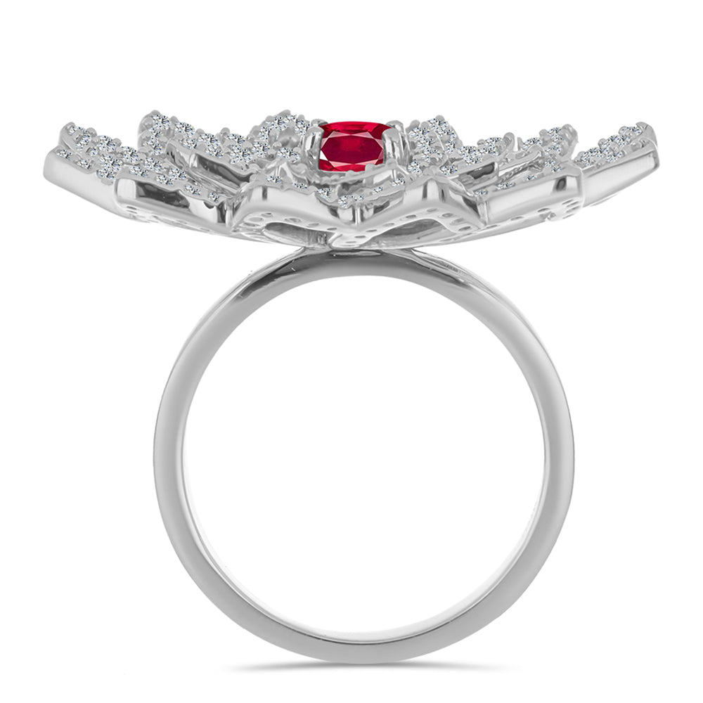 Inel din Argint 925 ( 7.98 grame ) cu Rubin Malagasy și Topaz Alb 2.3 Carate