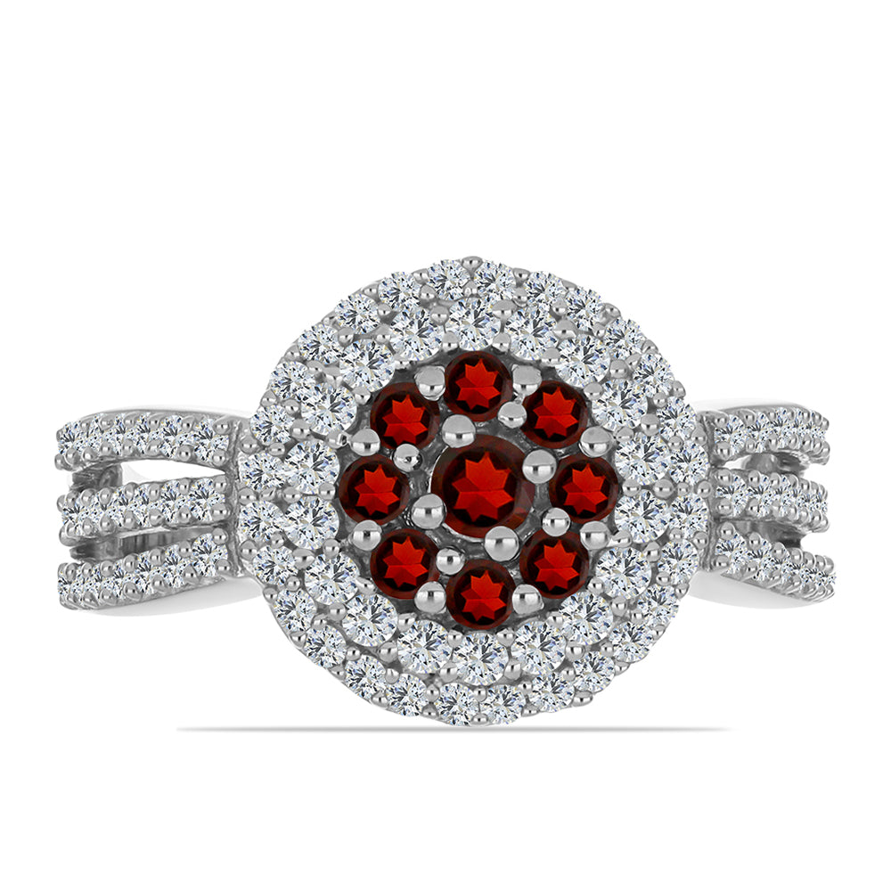 Inel din Argint 925 ( 4.52 grame ) cu Granat Barton și Topaz Alb 1.47 Carate 1 