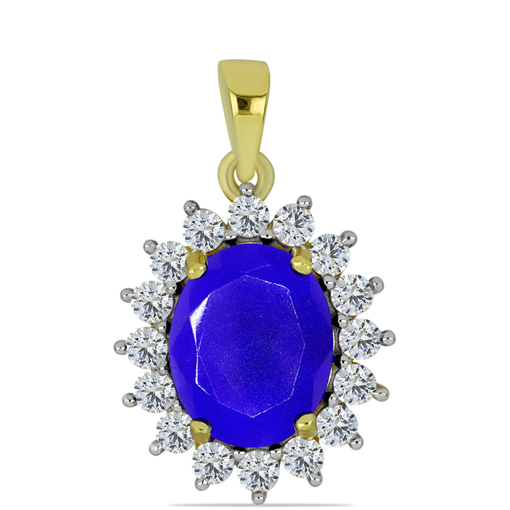 Pandantiv din Argint 925 Placat cu Aur ( 1.39 grame ) cu Agat Albastru și Topaz Alb 2.85 Carate