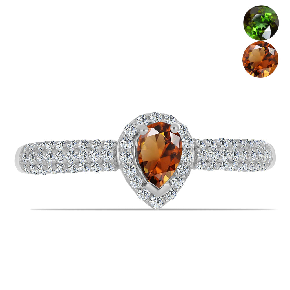 Inel din Argint 925 ( 2.19 grame ) cu Zultanit Anatolian Certificat cultivat în laborator și Topaz Alb 0.99 Carate 1 