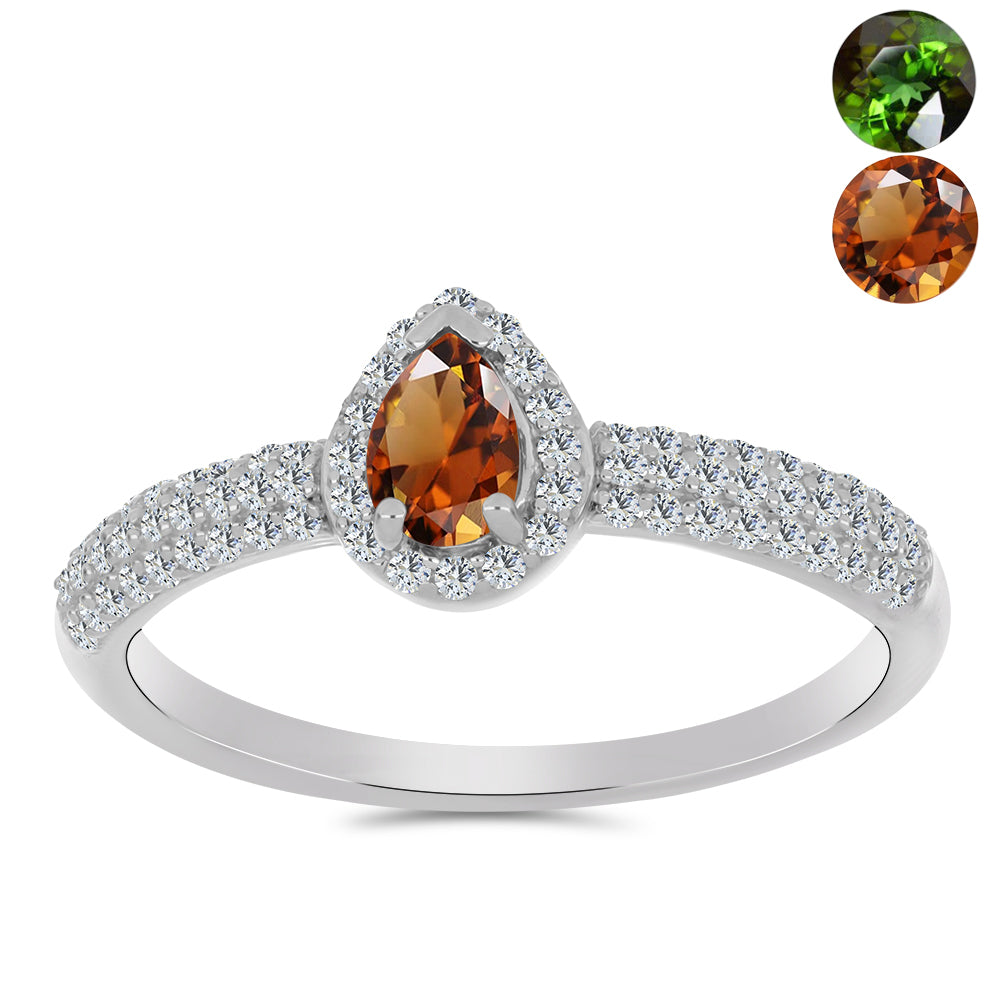 Inel din Argint 925 ( 2.19 grame ) cu Zultanit Anatolian Certificat cultivat în laborator și Topaz Alb 0.99 Carate 3 