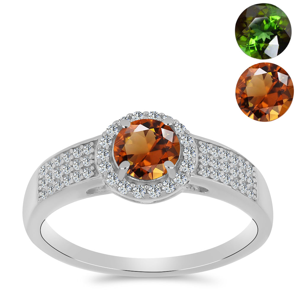 Inel din Argint 925 ( 3 grame ) cu Zultanit Anatolian Certificat cultivat în laborator și Topaz Alb 1.29 Carate 3 