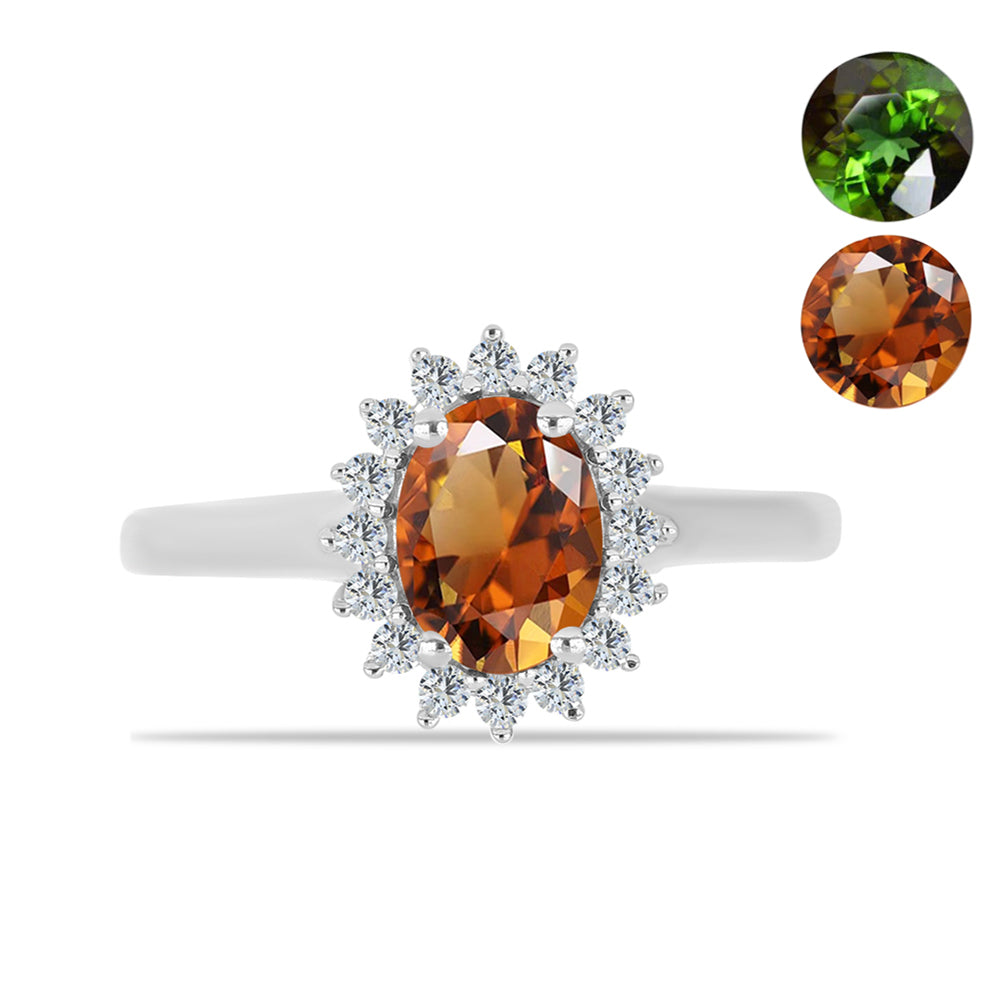 Inel din Argint 925 ( 2.29 grame ) cu Zultanit Anatolian Certificat cultivat în laborator și Topaz Alb 1.78 Carate 1 