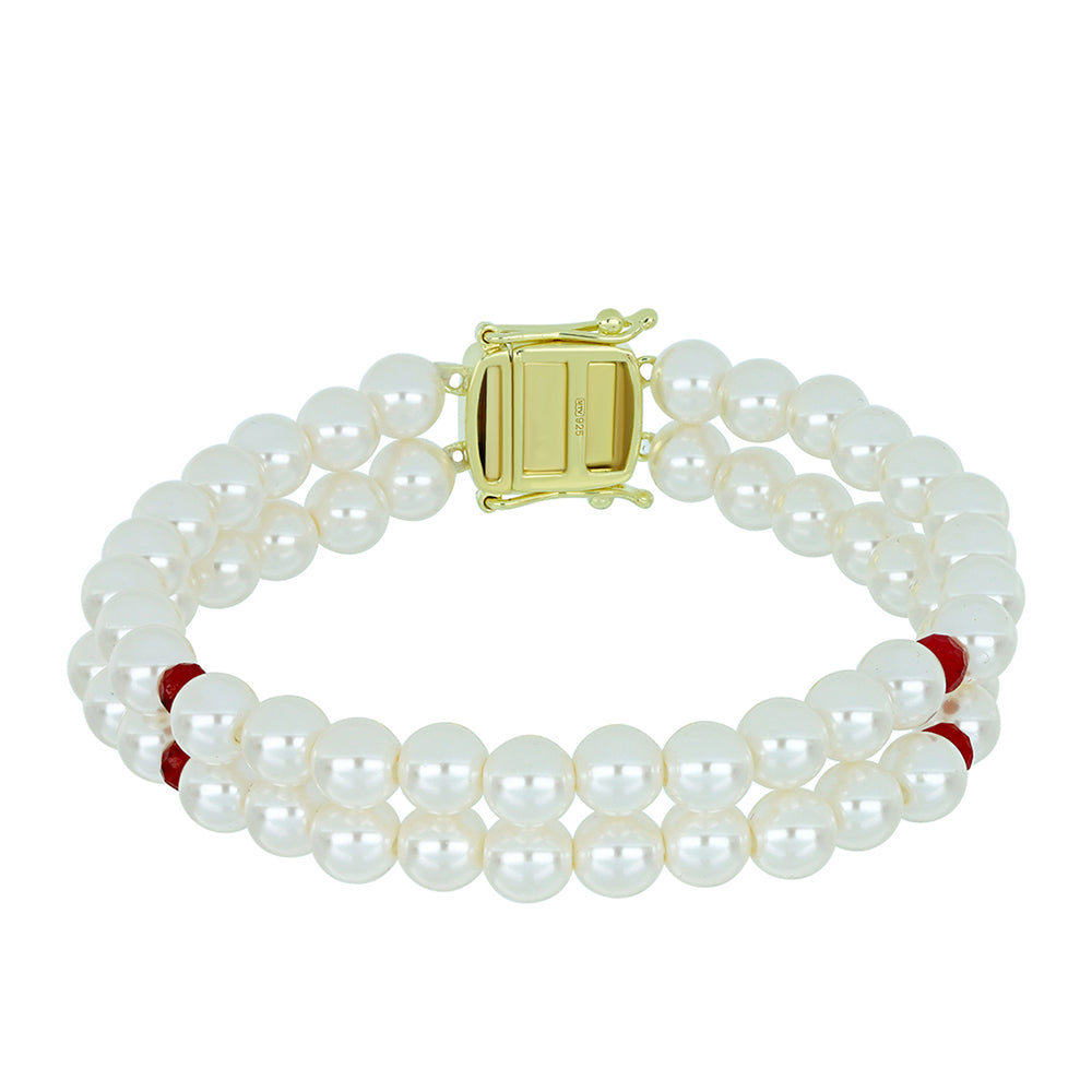 Brățară din Argint 925 Placat cu Aur ( 4.42 grame ) cu Perlă de Apă Dulce Albă și Rubin Malagasy 81.51 Carate 1 
