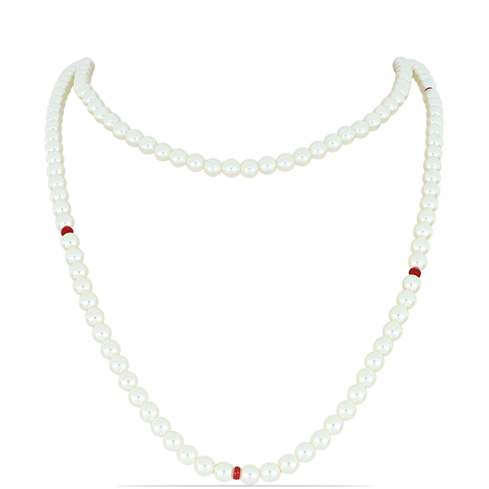 Set din Argint 925 Placat cu Aur ( 0.95 grame ) cu Perlă de Apă Dulce Albă și Rubin Malagasy 176.58 Carate ( Colier+Cercei )