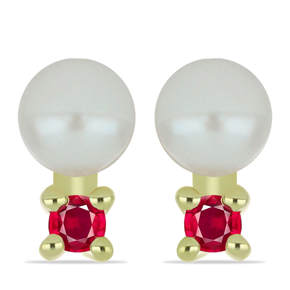 Set din Argint 925 Placat cu Aur ( 0.95 grame ) cu Perlă de Apă Dulce Albă și Rubin Malagasy 176.58 Carate ( Colier+Cercei ) 3 