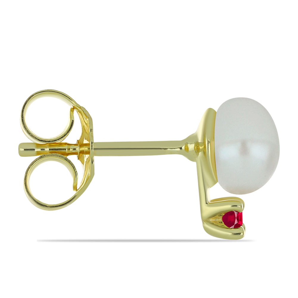 Set din Argint 925 Placat cu Aur ( 0.95 grame ) cu Perlă de Apă Dulce Albă și Rubin Malagasy 176.58 Carate ( Colier+Cercei )