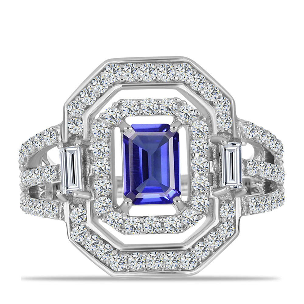 Inel din Argint 925 ( 5.44 grame ) cu Tanzanit și Topaz Alb 2.38 Carate 1 