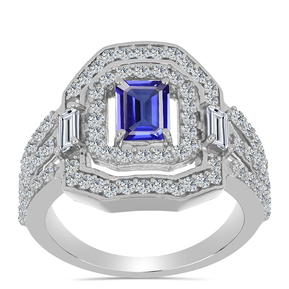 Inel din Argint 925 ( 5.44 grame ) cu Tanzanit și Topaz Alb 2.38 Carate 3 