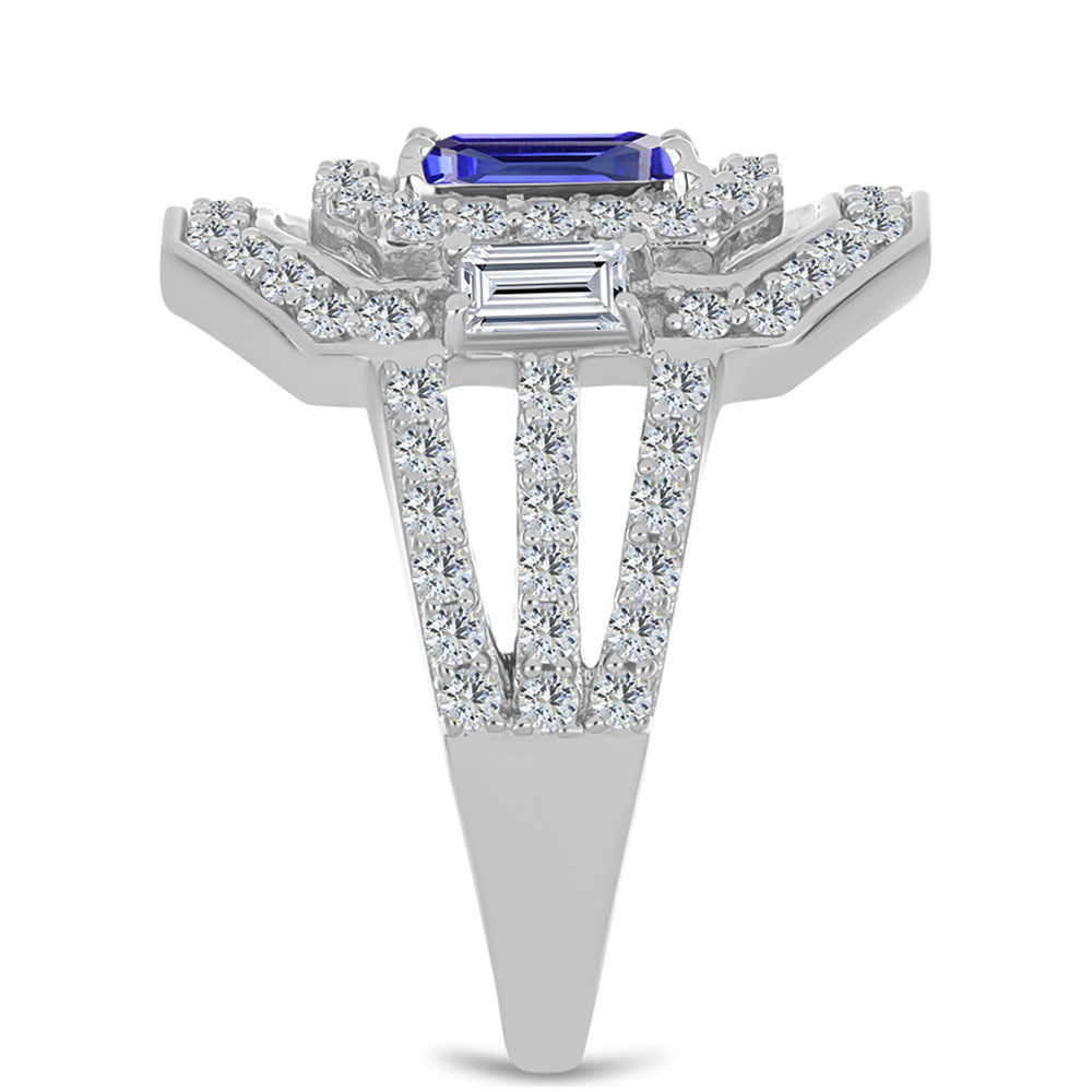 Inel din Argint 925 ( 5.44 grame ) cu Tanzanit și Topaz Alb 2.38 Carate 4 