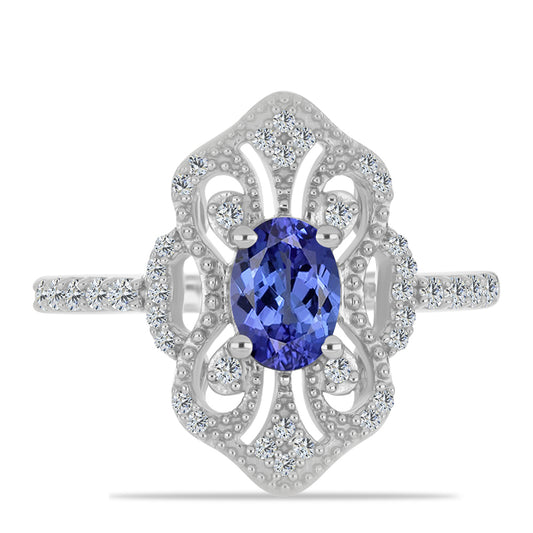 Inel din Argint 925 ( 3.07 grame ) cu Tanzanit și Topaz Alb 1.05 Carate