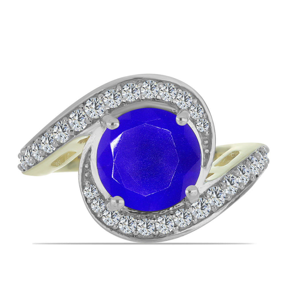 Inel din Argint 925 Placat cu Aur ( 3.7 grame ) cu Agat Albastru și Topaz Alb 3.13 Carate 1 