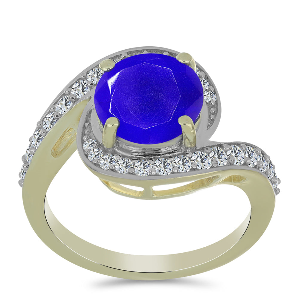 Inel din Argint 925 Placat cu Aur ( 3.7 grame ) cu Agat Albastru și Topaz Alb 3.13 Carate 3 