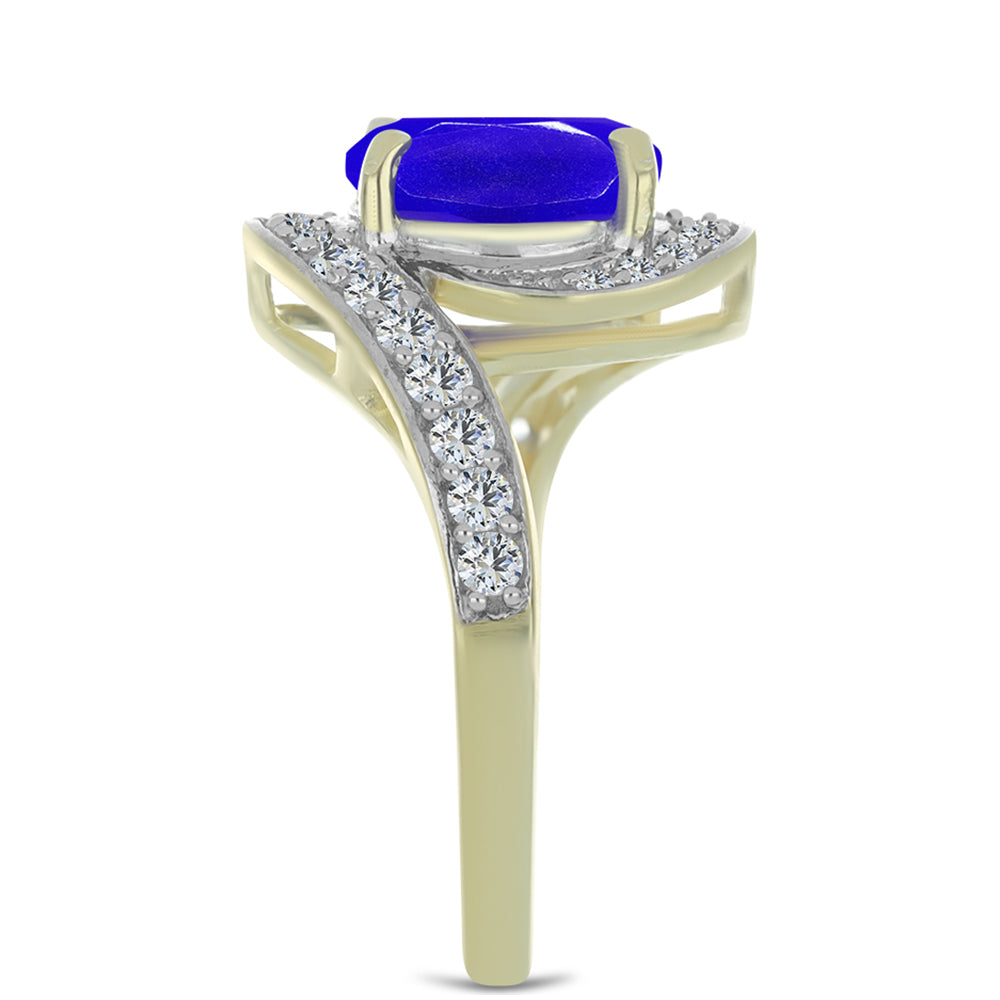 Inel din Argint 925 Placat cu Aur ( 3.7 grame ) cu Agat Albastru și Topaz Alb 3.13 Carate