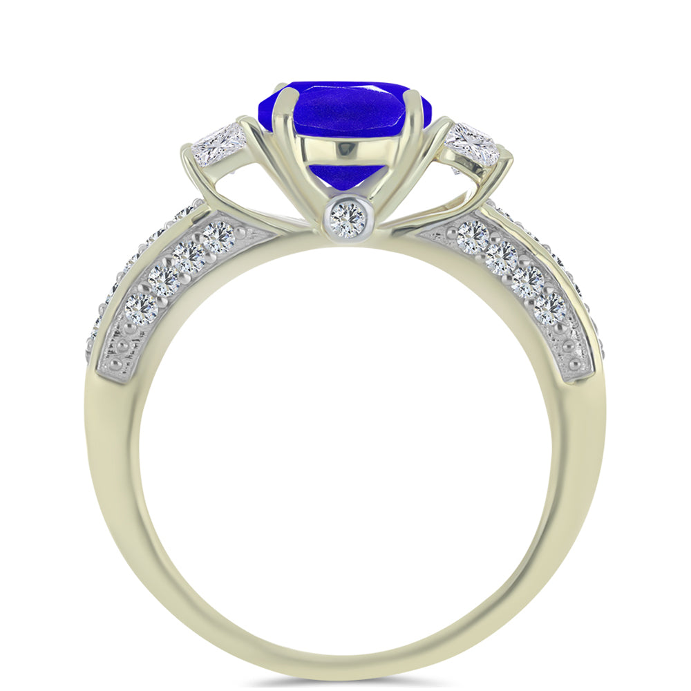 Inel din Argint 925 Placat cu Aur ( 3.27 grame ) cu Agat Albastru și Topaz Alb 2.58 Carate 3 