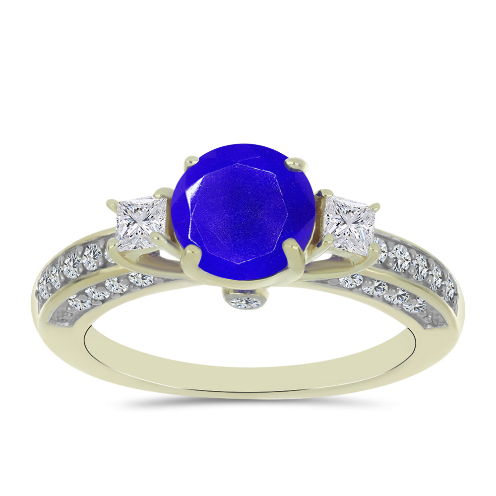 Inel din Argint 925 Placat cu Aur ( 3.27 grame ) cu Agat Albastru și Topaz Alb 2.58 Carate 1 