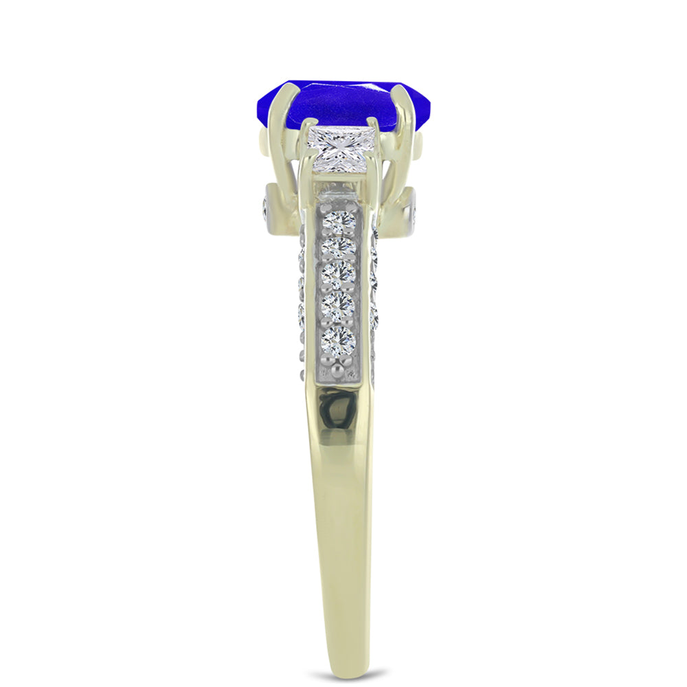 Inel din Argint 925 Placat cu Aur ( 3.27 grame ) cu Agat Albastru și Topaz Alb 2.58 Carate 4 