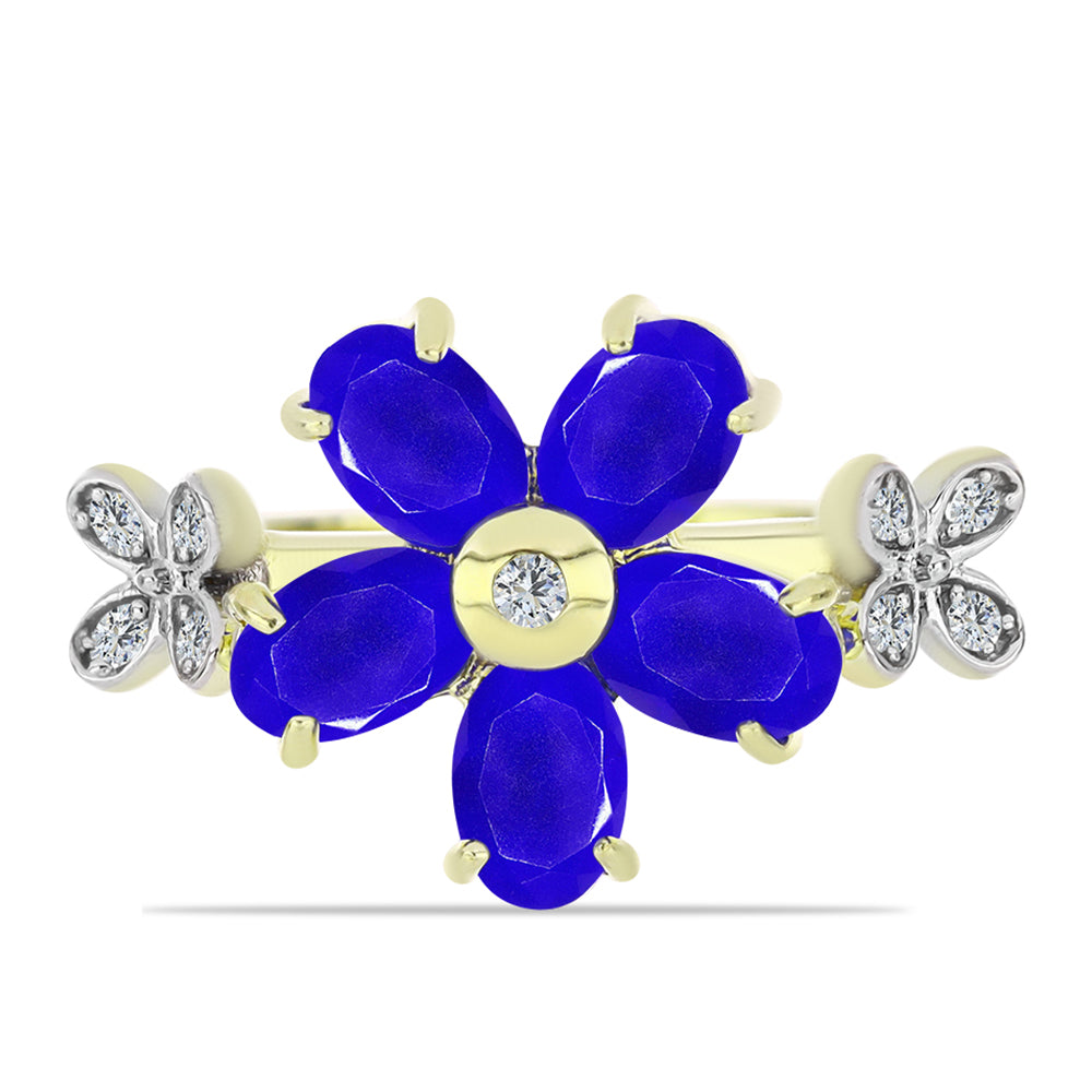 Inel din Argint 925 Placat cu Aur ( 3.13 grame ) cu Agat Albastru și Topaz Alb 2.21 Carate 1 