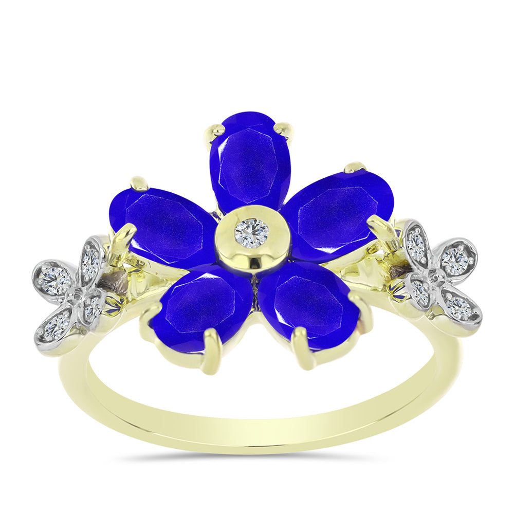 Inel din Argint 925 Placat cu Aur ( 3.13 grame ) cu Agat Albastru și Topaz Alb 2.21 Carate