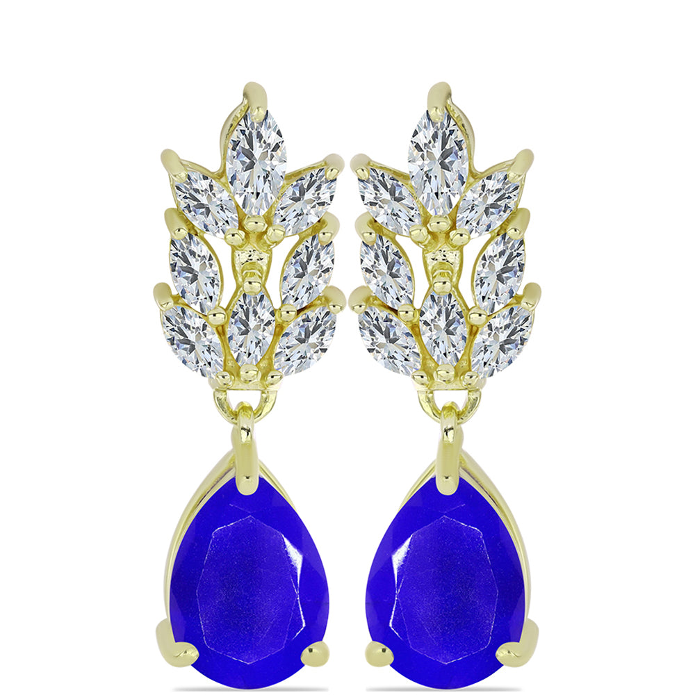 Cercei din Argint 925 Placat cu Aur ( 3.75 grame ) cu Agat Albastru și Topaz Alb 4.91 Carate