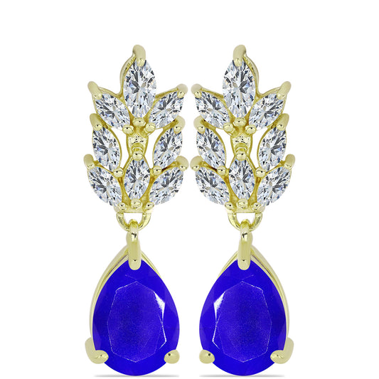 Cercei din Argint 925 Placat cu Aur ( 3.75 grame ) cu Agat Albastru și Topaz Alb 4.91 Carate