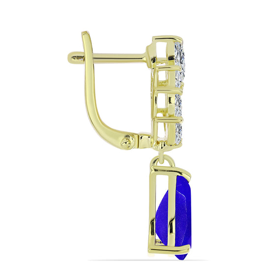 Cercei din Argint 925 Placat cu Aur ( 3.75 grame ) cu Agat Albastru și Topaz Alb 4.91 Carate