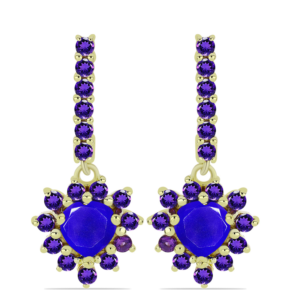 Cercei din Argint 925 Placat cu Aur ( 4.36 grame ) cu Agat Albastru și Ametist Marocan 2.92 Carate 1 