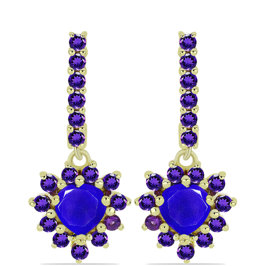 Cercei din Argint 925 Placat cu Aur ( 4.36 grame ) cu Agat Albastru și Ametist Marocan 2.92 Carate