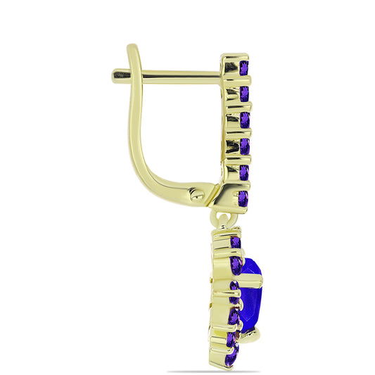 Cercei din Argint 925 Placat cu Aur ( 4.36 grame ) cu Agat Albastru și Ametist Marocan 2.92 Carate