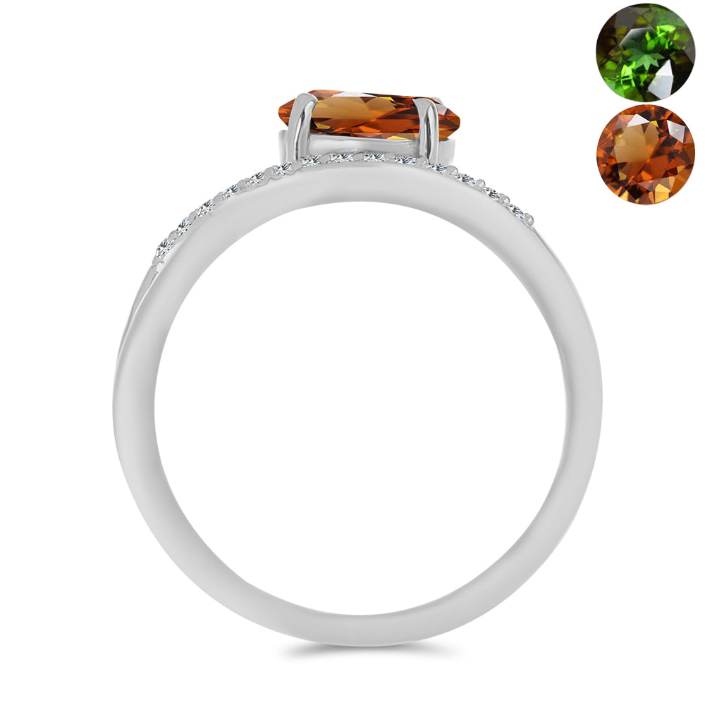 Inel din Argint 925 ( 2.72 grame ) cu Zultanit Anatolian Certificat cultivat în laborator și Topaz Alb 1.55 Carate