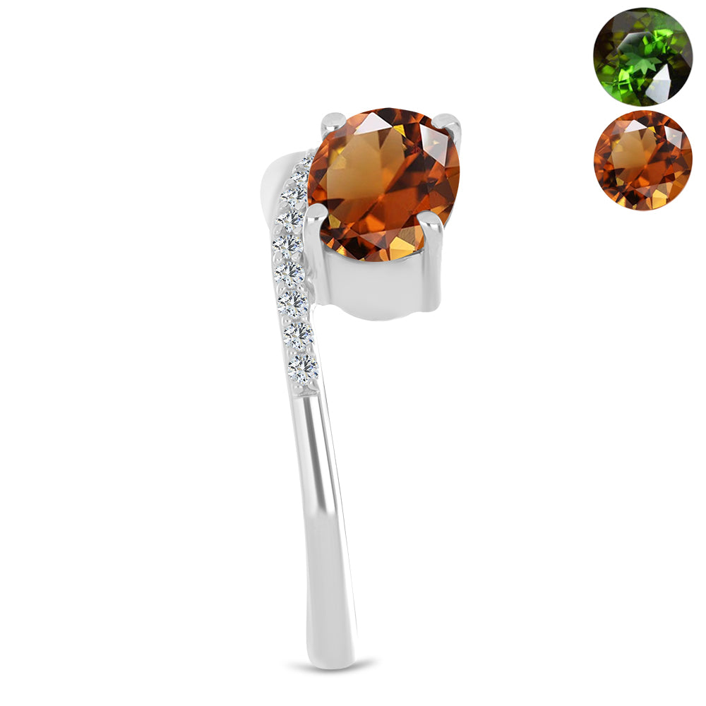 Inel din Argint 925 ( 2.72 grame ) cu Zultanit Anatolian Certificat cultivat în laborator și Topaz Alb 1.55 Carate 4 