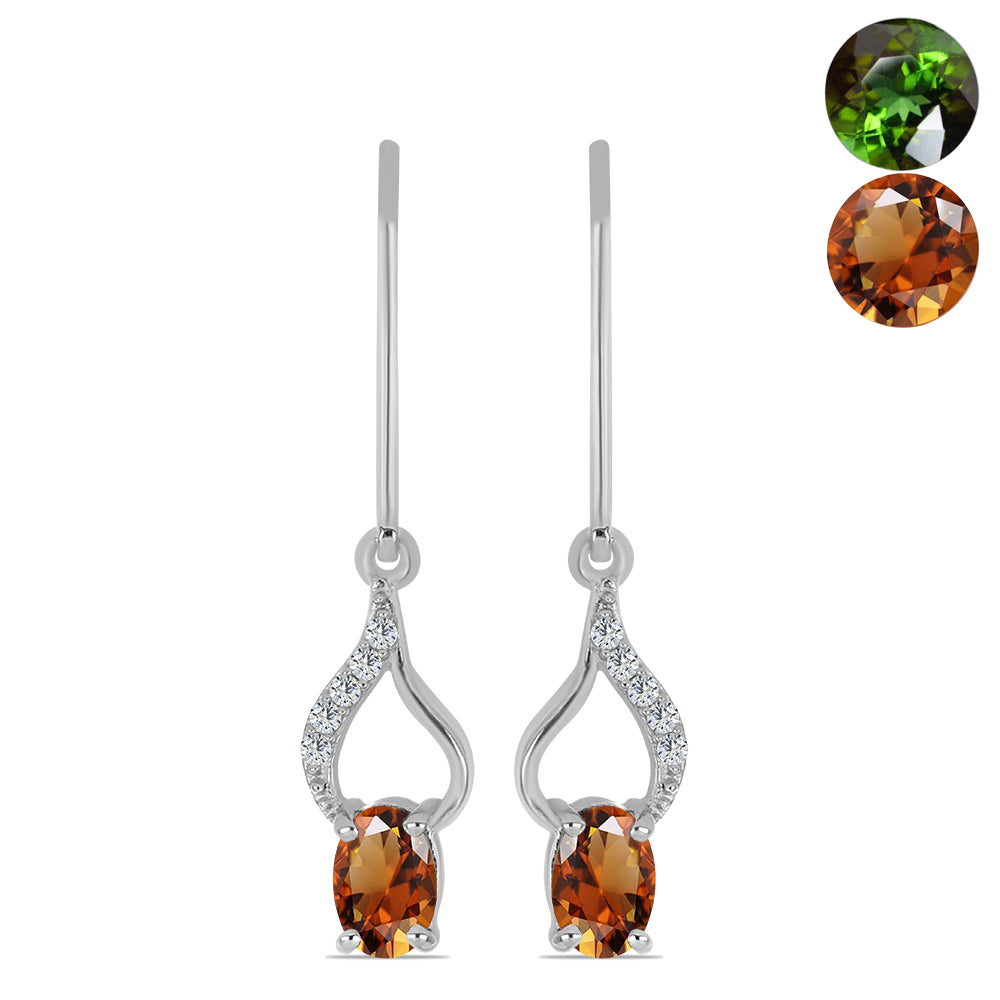 Cercei din Argint 925 ( 1.9 grame ) cu Zultanit Anatolian Certificat cultivat în laborator și Topaz Alb 1.29 Carate