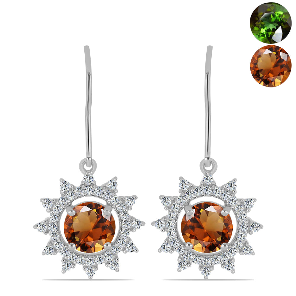 Cercei din Argint 925 ( 3.24 grame ) cu Zultanit Anatolian Certificat cultivat în laborator și Topaz Alb 3.76 Carate