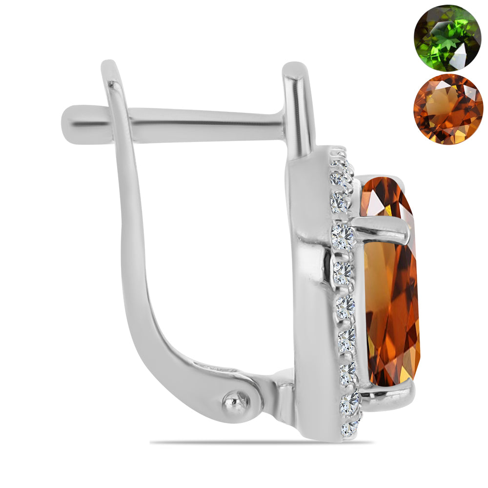 Cercei din Argint 925 ( 3.89 grame ) cu Zultanit Anatolian Certificat cultivat în laborator și Topaz Alb 7.18 Carate 2 