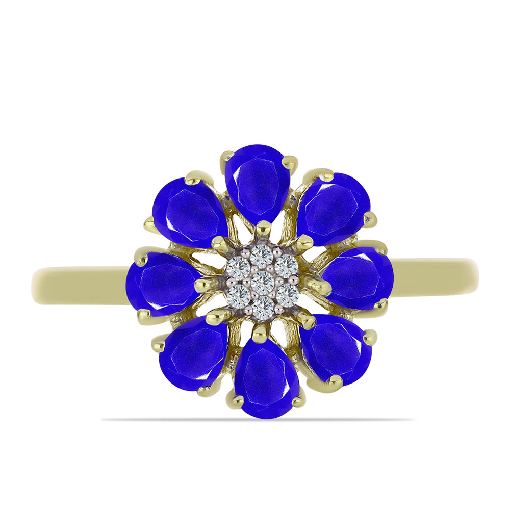 Inel din Argint 925 Placat cu Aur ( 2.6 grame ) cu Agat Albastru și Topaz Alb 1.21 Carate 1 