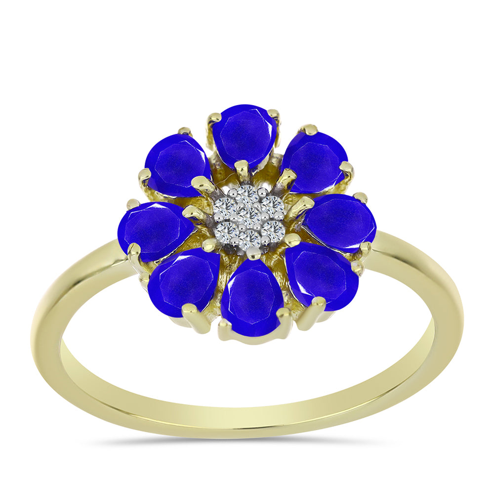 Inel din Argint 925 Placat cu Aur ( 2.6 grame ) cu Agat Albastru și Topaz Alb 1.21 Carate