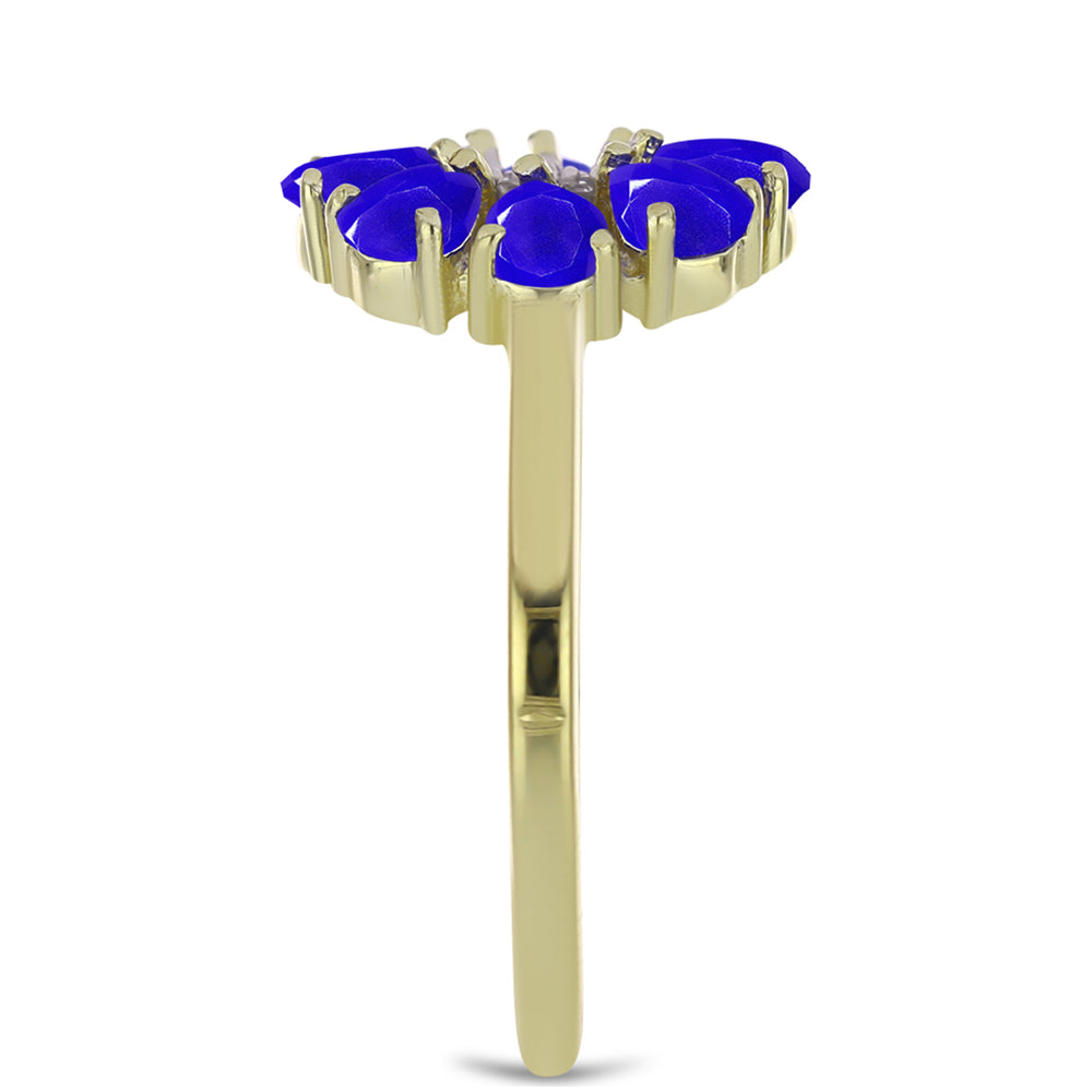 Inel din Argint 925 Placat cu Aur ( 2.6 grame ) cu Agat Albastru și Topaz Alb 1.21 Carate