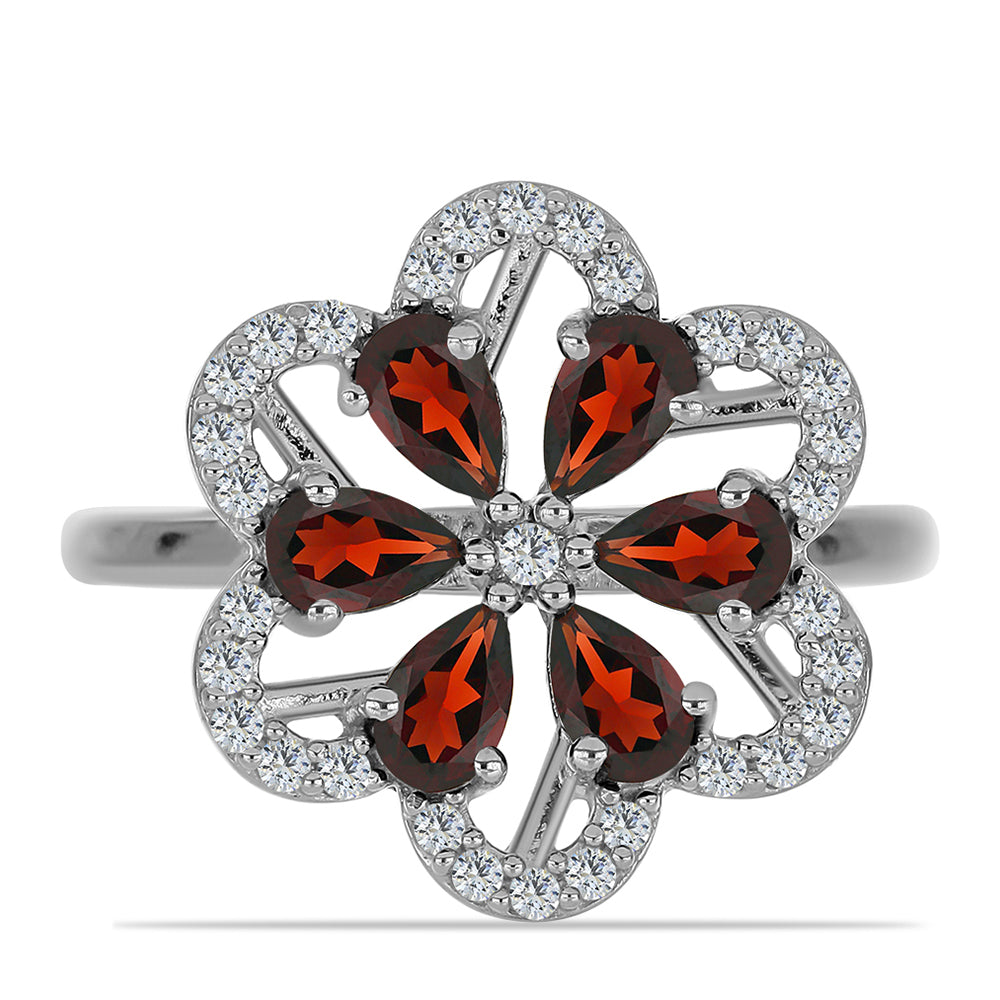 Inel din Argint 925 ( 3.01 grame ) cu Granat Barton și Topaz Alb 1.91 Carate 1 