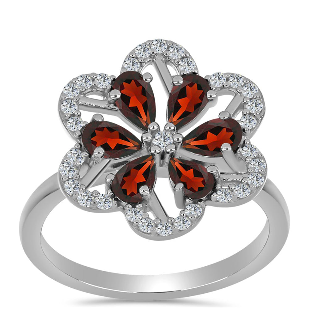 Inel din Argint 925 ( 3.01 grame ) cu Granat Barton și Topaz Alb 1.91 Carate 3 