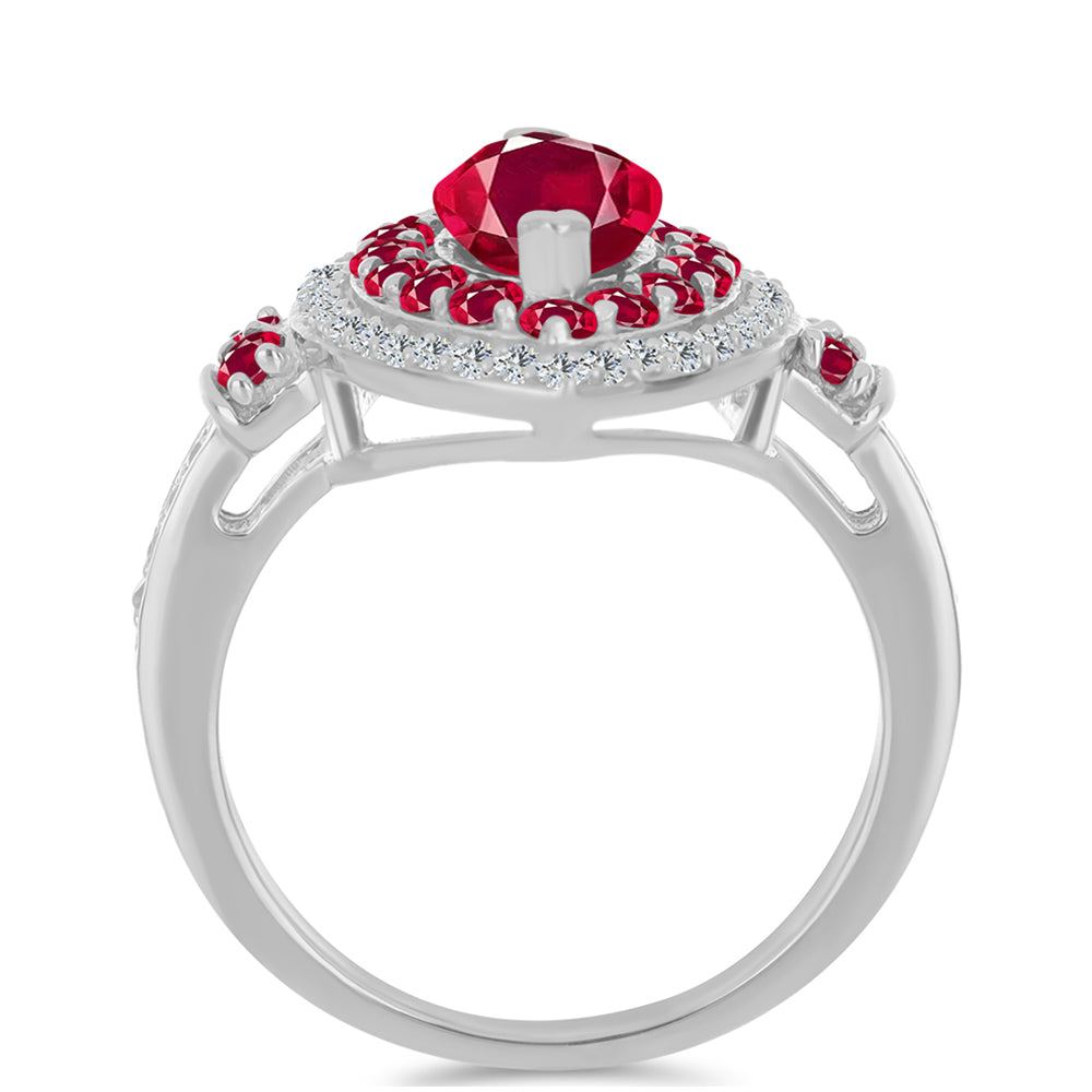 Inel din Argint 925 ( 4.42 grame ) cu Rubin Malagasy și Topaz Alb 3.54 Carate