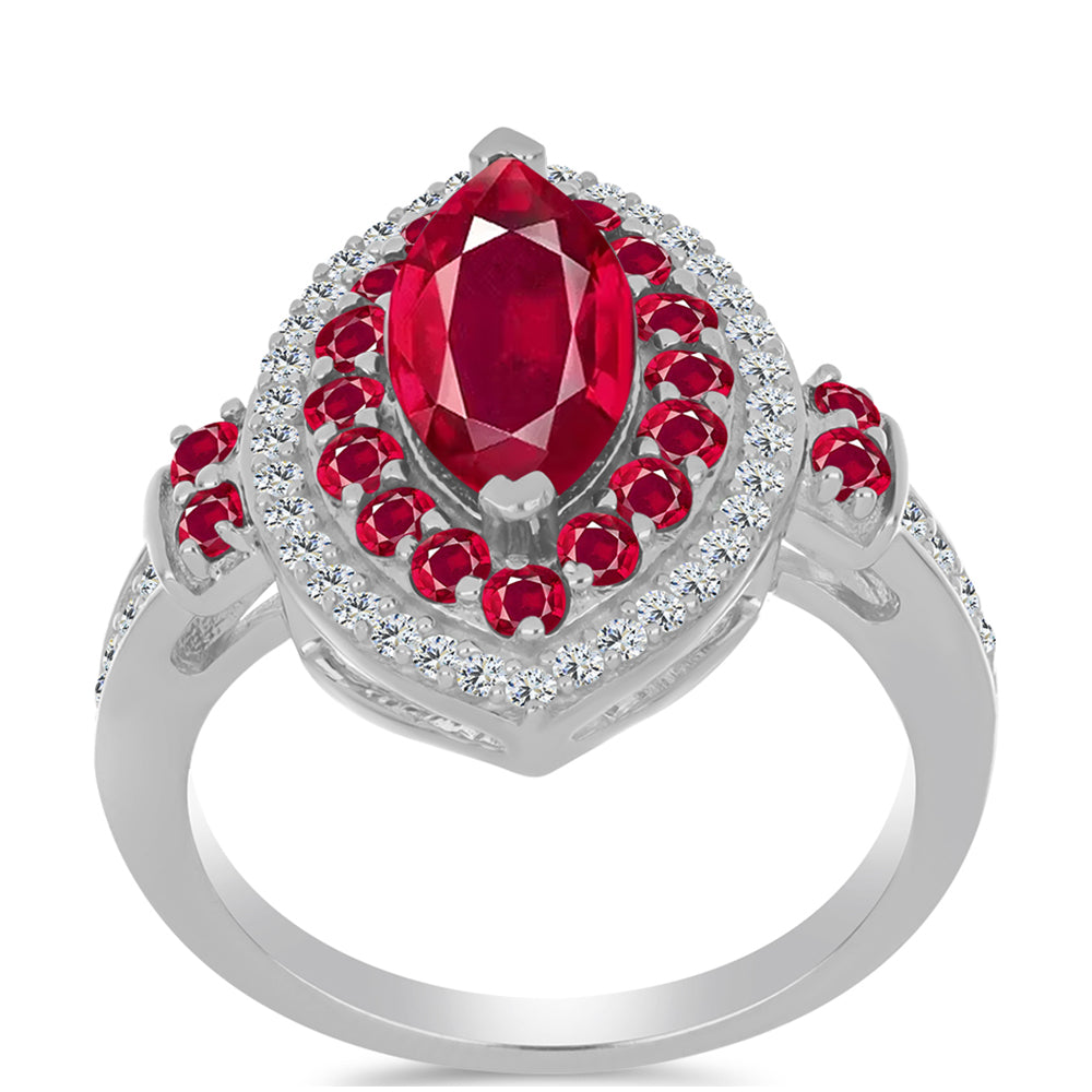 Inel din Argint 925 ( 4.42 grame ) cu Rubin Malagasy și Topaz Alb 3.54 Carate