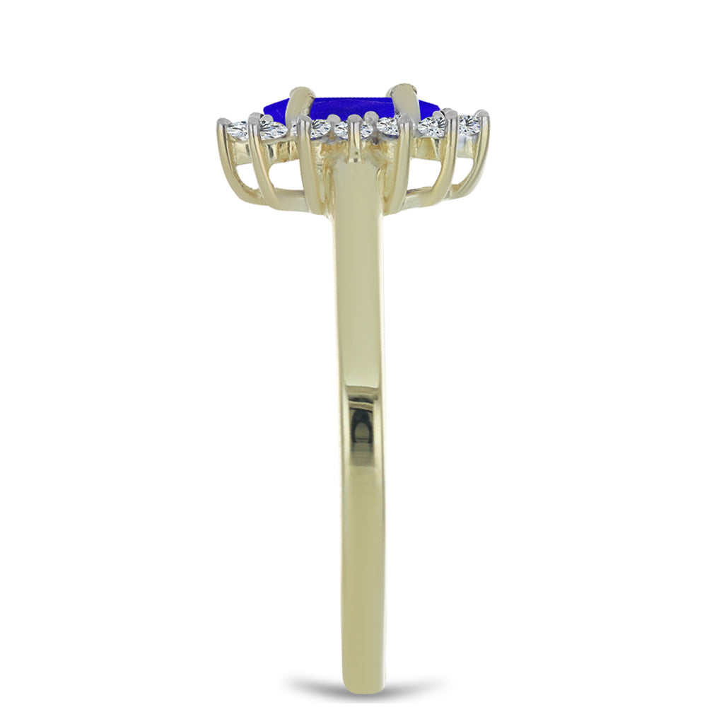 Inel din Argint 925 Placat cu Aur ( 2.2 grame ) cu Agat Albastru și Topaz Alb 0.84 Carate 4 