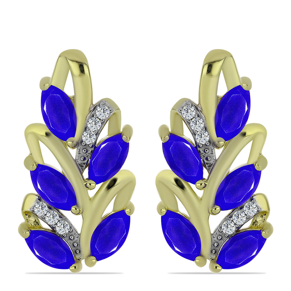 Cercei din Argint 925 Placat cu Aur ( 4.84 grame ) cu Agat Albastru și Topaz Alb 2.48 Carate