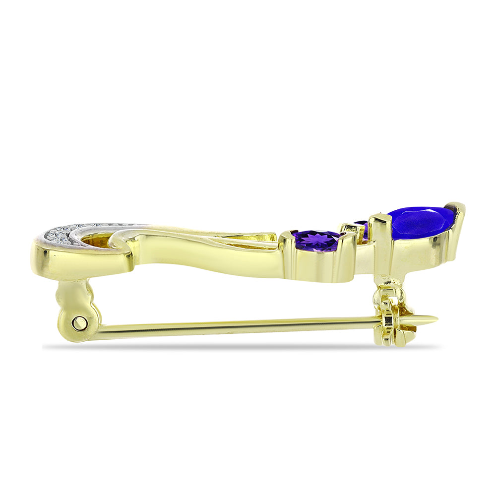 Broşă din Argint 925 Placat cu Aur ( 2.74 grame ) cu Agat Albastru și Ametist Marocan 0.43 Carate 2 